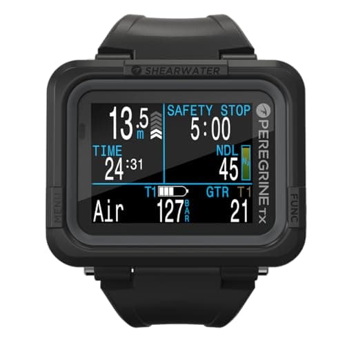 Schwarzer Shearwater Peregrine TX Tauchcomputer mit Farbdisplay und Armband, Frontansicht